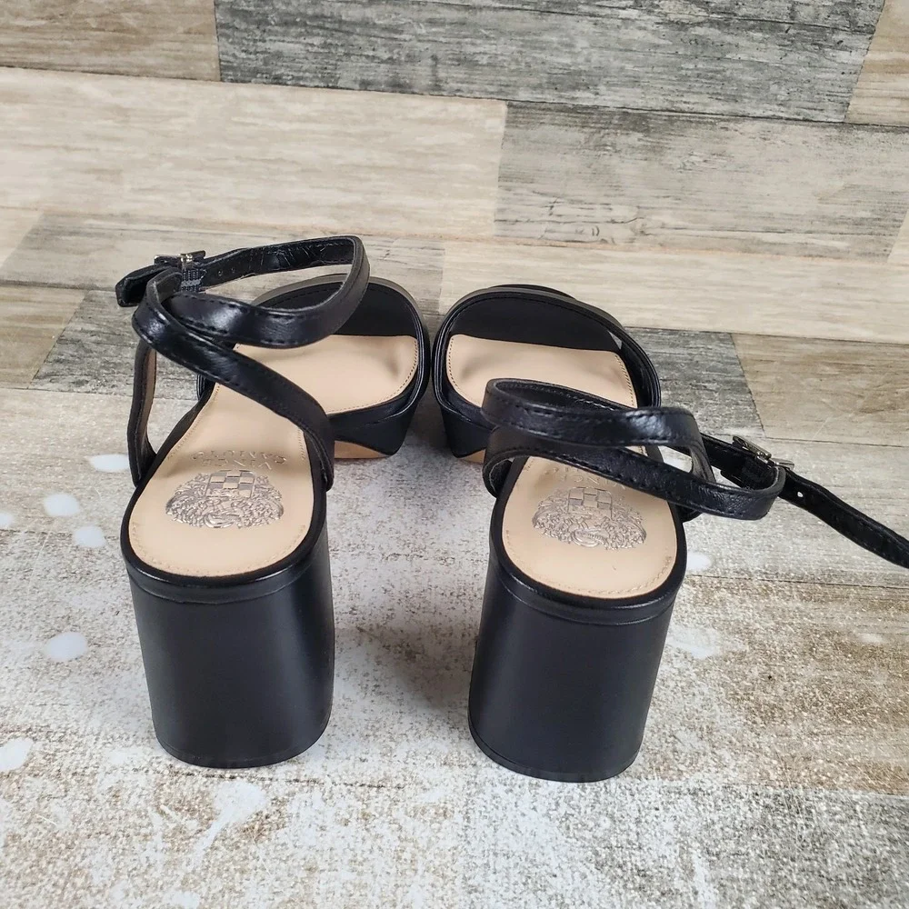 Vince Camuto Pendreya Womens Sandals Sz 7.5 M Black Baby Sheep Block Heel‎